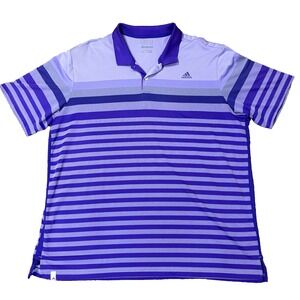 Adidas Polo Shirt Mens 2XL  Purple Stripes Climacool Performance Golf